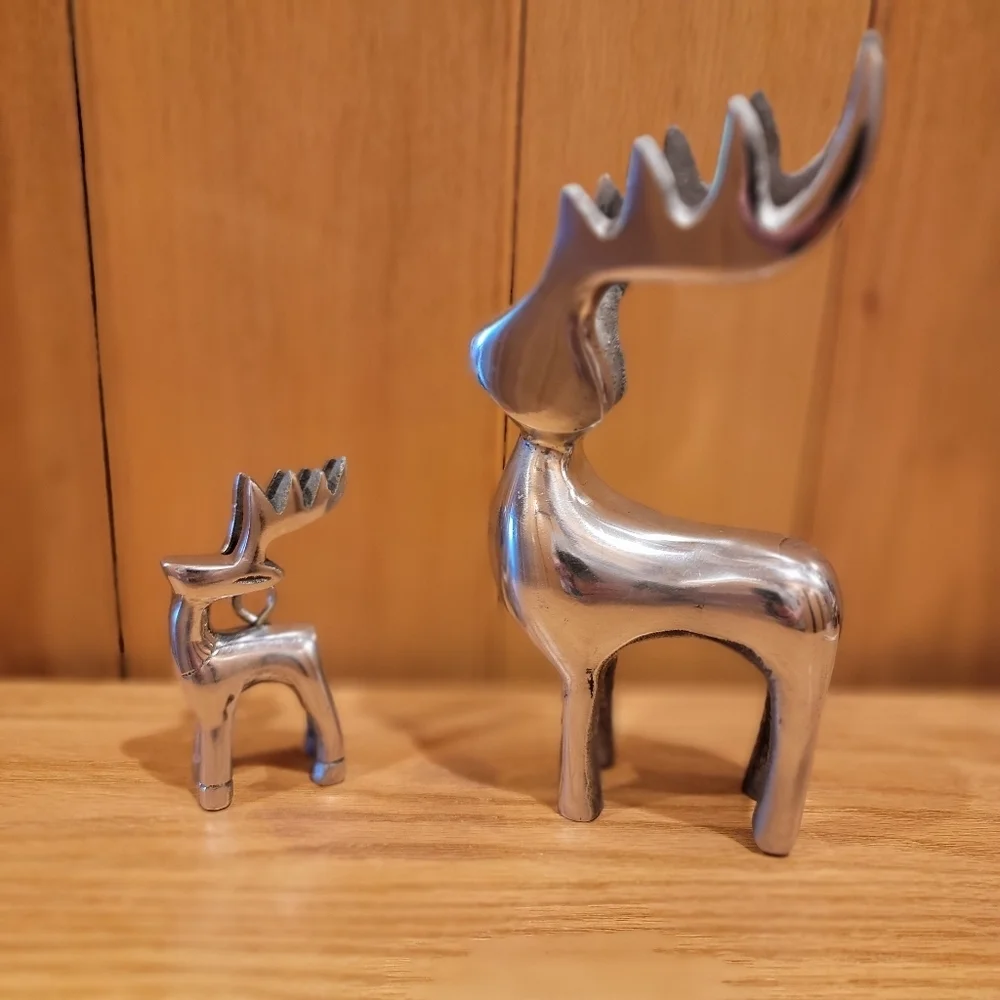 Pair Silver Metal Tabletop Deer 8